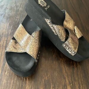 Yellow Box Black and Gold Sandals with Luxe Design